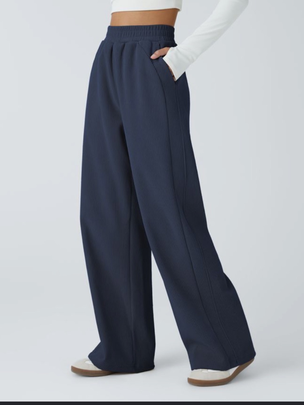 Halara Corduroy Wide Leg Casual Pants Navy XL NWT